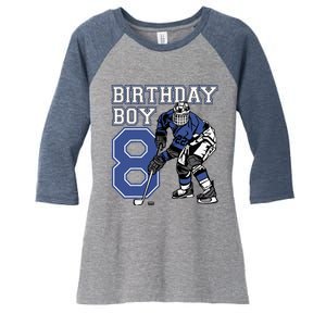 8 Year Old Ice Hockey Themed Birthday Party 8th Boy Gift Women's Tri-Blend 3/4-Sleeve Raglan Shirt