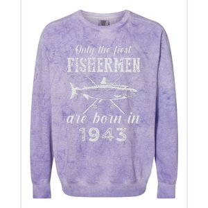 80 Year Old Fisherman Fishing Born In 1943 80th Birthday Colorblast Crewneck Sweatshirt