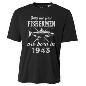 80 Year Old Fisherman Fishing Born In 1943 80th Birthday Cooling Performance Crew T-Shirt