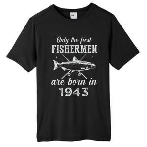 80 Year Old Fisherman Fishing Born In 1943 80th Birthday Tall Fusion ChromaSoft Performance T-Shirt