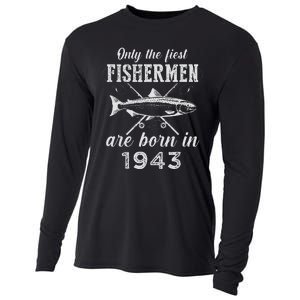 80 Year Old Fisherman Fishing Born In 1943 80th Birthday Cooling Performance Long Sleeve Crew