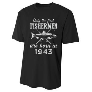 80 Year Old Fisherman Fishing Born In 1943 80th Birthday Performance Sprint T-Shirt