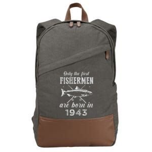 80 Year Old Fisherman Fishing Born In 1943 80th Birthday Cotton Canvas Backpack