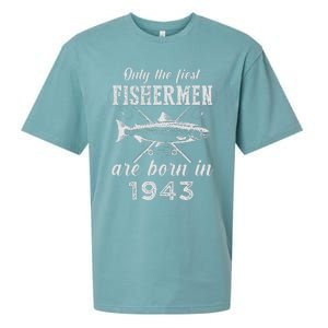 80 Year Old Fisherman Fishing Born In 1943 80th Birthday Sueded Cloud Jersey T-Shirt