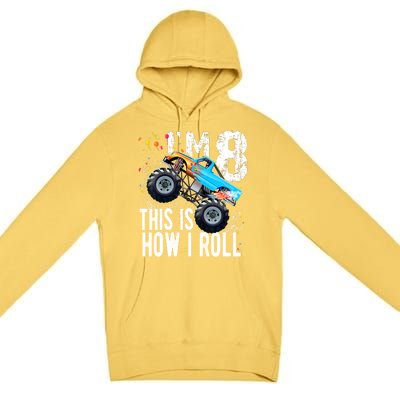 8 Year Old Gift Cool 8th Birthday Boy Gift For Monster Truck Car Lovers Premium Pullover Hoodie