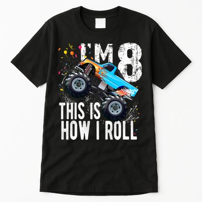 8 Year Old Gift Cool 8th Birthday Boy Gift For Monster Truck Car Lovers Tall T-Shirt