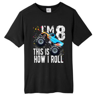 8 Year Old Gift Cool 8th Birthday Boy Gift For Monster Truck Car Lovers Tall Fusion ChromaSoft Performance T-Shirt