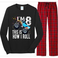 8 Year Old Gift Cool 8th Birthday Boy Gift For Monster Truck Car Lovers Long Sleeve Pajama Set