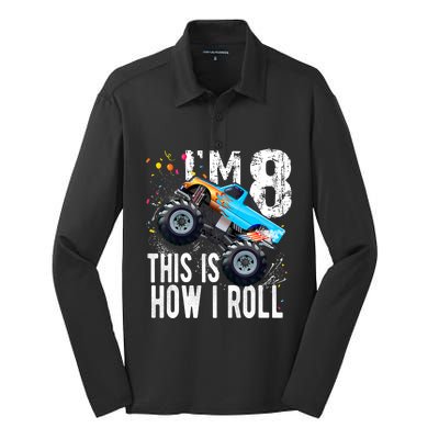 8 Year Old Gift Cool 8th Birthday Boy Gift For Monster Truck Car Lovers Silk Touch Performance Long Sleeve Polo