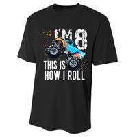 8 Year Old Gift Cool 8th Birthday Boy Gift For Monster Truck Car Lovers Performance Sprint T-Shirt