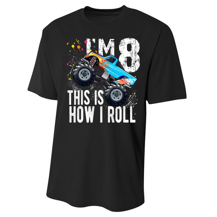 8 Year Old Gift Cool 8th Birthday Boy Gift For Monster Truck Car Lovers Performance Sprint T-Shirt