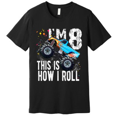 8 Year Old Gift Cool 8th Birthday Boy Gift For Monster Truck Car Lovers Premium T-Shirt