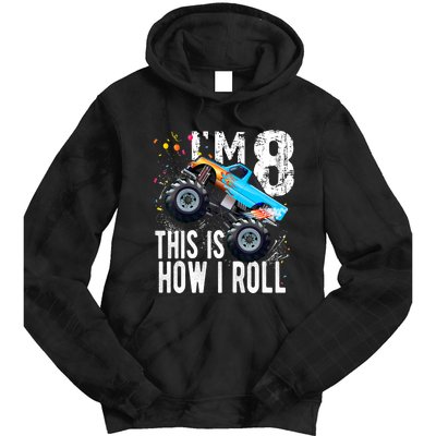 8 Year Old Gift Cool 8th Birthday Boy Gift For Monster Truck Car Lovers Tie Dye Hoodie