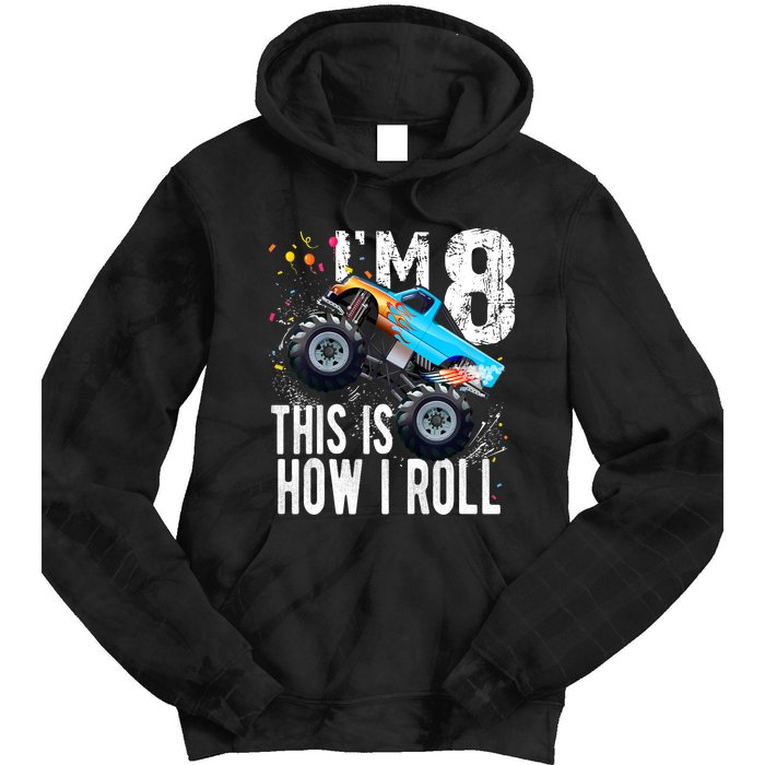 8 Year Old Gift Cool 8th Birthday Boy Gift For Monster Truck Car Lovers Tie Dye Hoodie