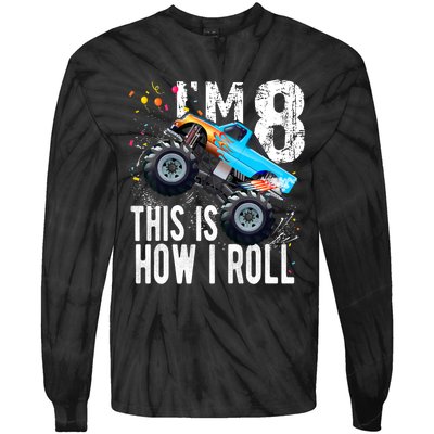 8 Year Old Gift Cool 8th Birthday Boy Gift For Monster Truck Car Lovers Tie-Dye Long Sleeve Shirt