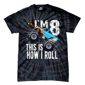 8 Year Old Gift Cool 8th Birthday Boy Gift For Monster Truck Car Lovers Tie-Dye T-Shirt