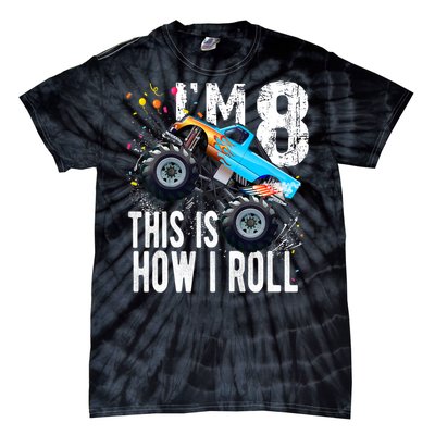 8 Year Old Gift Cool 8th Birthday Boy Gift For Monster Truck Car Lovers Tie-Dye T-Shirt