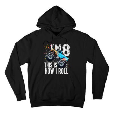 8 Year Old Gift Cool 8th Birthday Boy Gift For Monster Truck Car Lovers Tall Hoodie