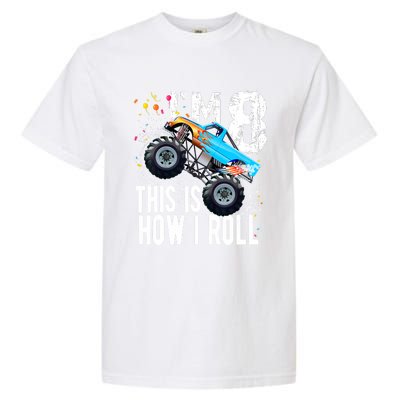 8 Year Old Gift Cool 8th Birthday Boy Gift For Monster Truck Car Lovers Garment-Dyed Heavyweight T-Shirt