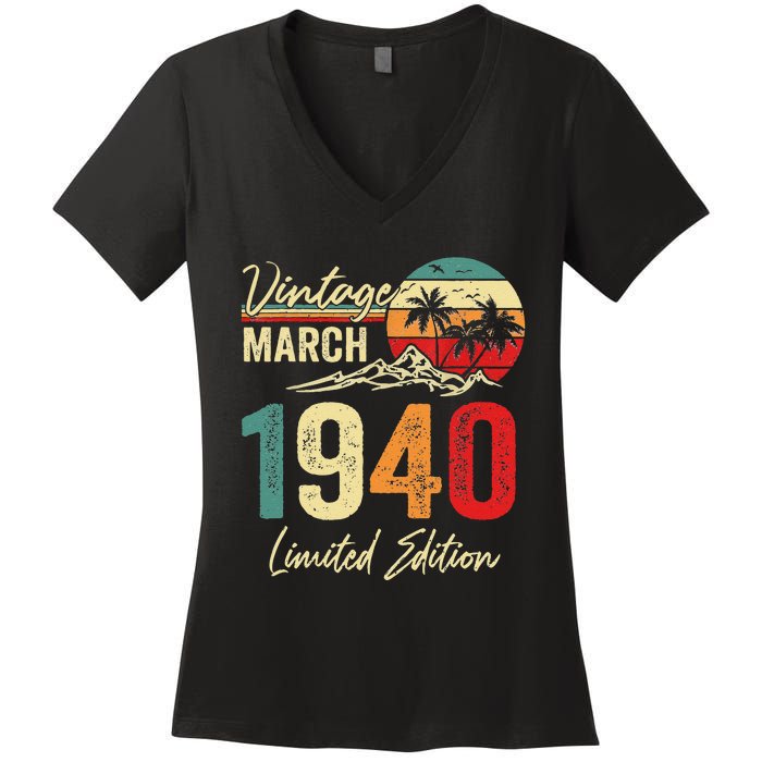 83 Year Old Vintage March 1940 83rd Birthday Women Women's V-Neck T-Shirt