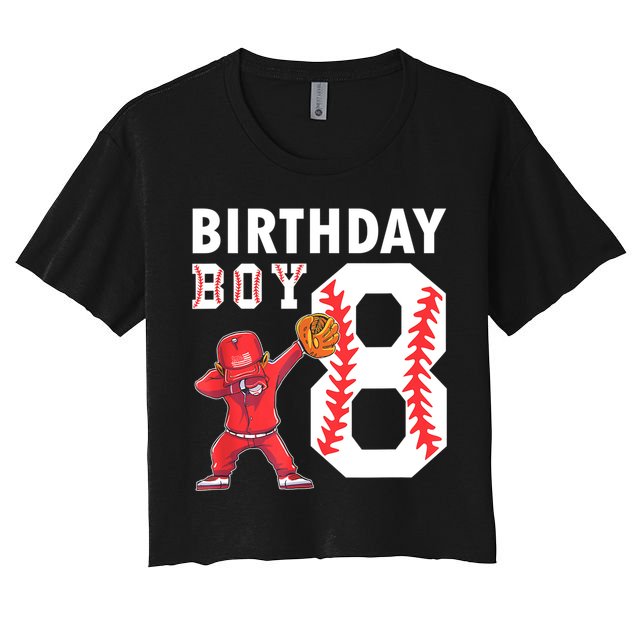 8 Years Old Boy Baseball Player 8th Birthday Kids Women's Crop Top Tee