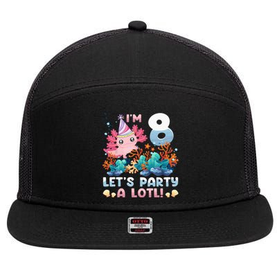 8 Year Old Axolotl Lover 8th Birthday Gift 7 Panel Mesh Trucker Snapback Hat