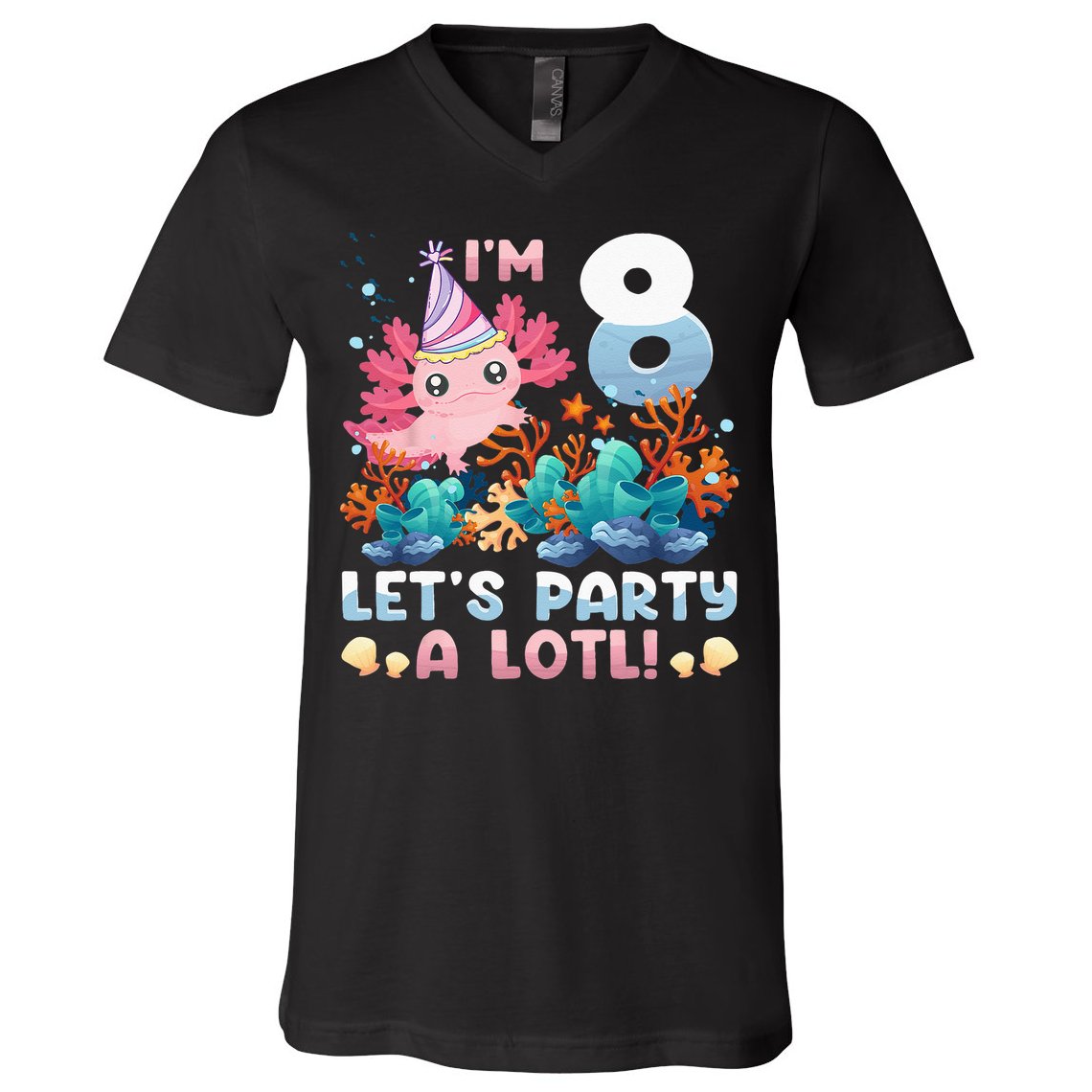 8 Year Old Axolotl Lover 8th Birthday Gift V-Neck T-Shirt