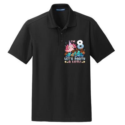 8 Year Old Axolotl Lover 8th Birthday Gift Dry Zone Grid Polo