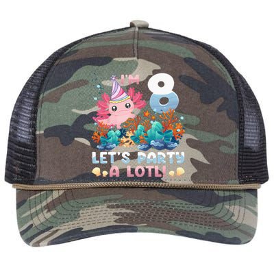 8 Year Old Axolotl Lover 8th Birthday Gift Retro Rope Trucker Hat Cap