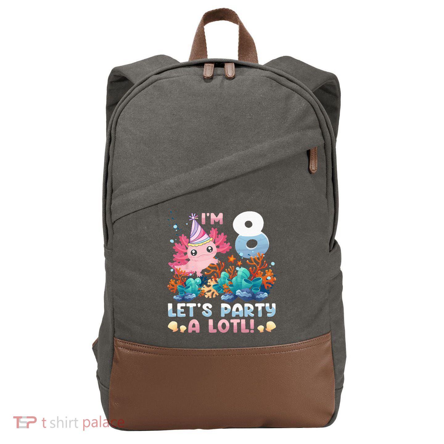 8 Year Old Axolotl Lover 8th Birthday Gift Cotton Canvas Backpack