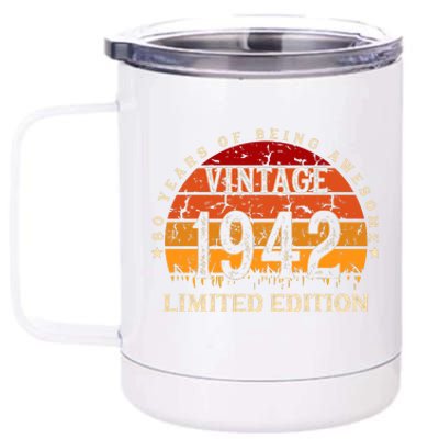 80 Year Old Gifts Retro Vintage 1942 Limited Edition 80th Birthday 12 oz Stainless Steel Tumbler Cup