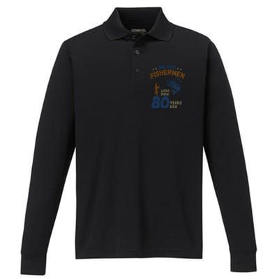 80 Year Old Fishing Fishermen Gifts For Birthday Gift Performance Long Sleeve Polo