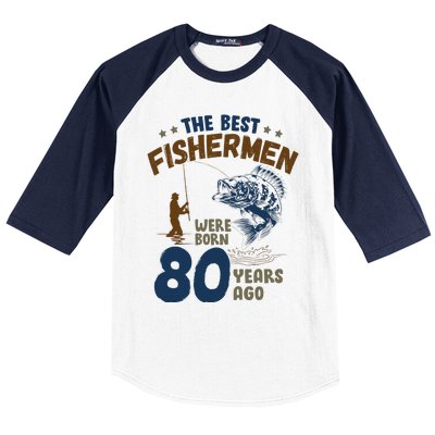 80 Year Old Fishing Fishermen Gifts For Birthday Gift Baseball Sleeve Shirt