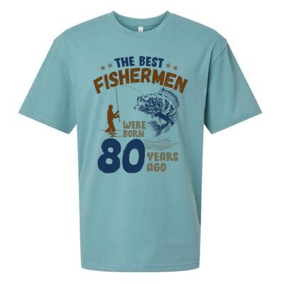 80 Year Old Fishing Fishermen Gifts For Birthday Gift Sueded Cloud Jersey T-Shirt