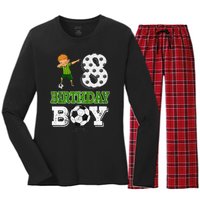 8 Year Old Gift Dabbing Boy Soccer Player 8th Birthday Boy Women's Long Sleeve Flannel Pajama Set 