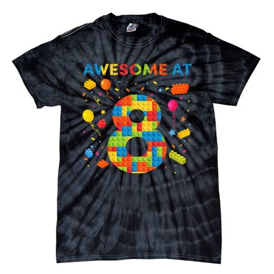 8 Year Old Building Blocks Birthday 8 Tie-Dye T-Shirt