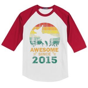 8 Year Old Dinosaur Awesome Since 2015 8th Birthday Gift Kids Colorblock Raglan Jersey