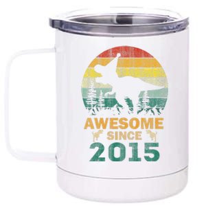 8 Year Old Dinosaur Awesome Since 2015 8th Birthday Gift 12 oz Stainless Steel Tumbler Cup