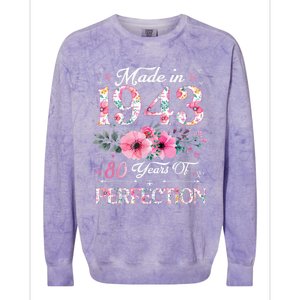 80 Year Old Made In 1943 Floral 80th Birthday Gifts wo Colorblast Crewneck Sweatshirt