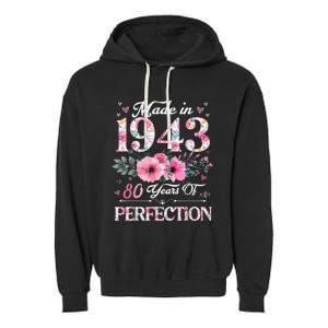 80 Year Old Made In 1943 Floral 80th Birthday Gifts wo Garment-Dyed Fleece Hoodie