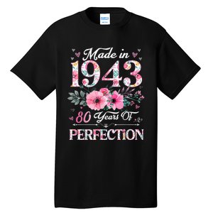 80 Year Old Made In 1943 Floral 80th Birthday Gifts wo Tall T-Shirt