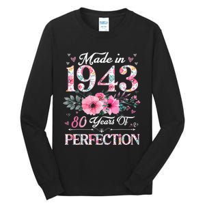 80 Year Old Made In 1943 Floral 80th Birthday Gifts wo Tall Long Sleeve T-Shirt