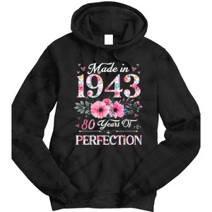 80 Year Old Made In 1943 Floral 80th Birthday Gifts wo Tie Dye Hoodie