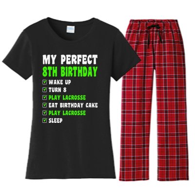 8 Year Old Perfect 8th Birthday Lacrosse 8th Birthday Women's Flannel Pajama Set