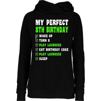 8 Year Old Perfect 8th Birthday Lacrosse 8th Birthday Womens Funnel Neck Pullover Hood