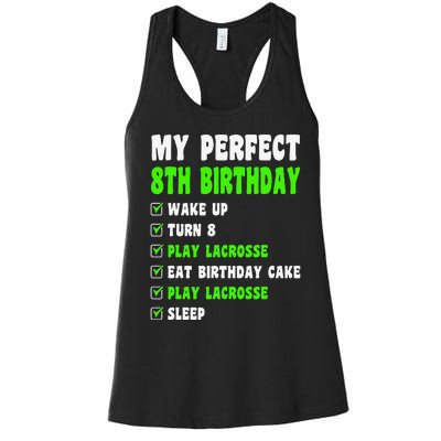 8 Year Old Perfect 8th Birthday Lacrosse 8th Birthday Women's Racerback Tank