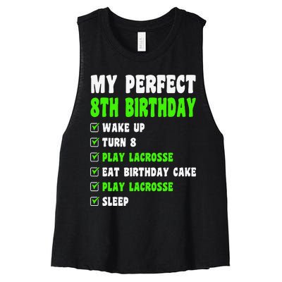 8 Year Old Perfect 8th Birthday Lacrosse 8th Birthday Women's Racerback Cropped Tank