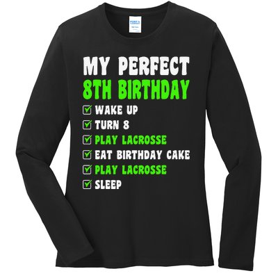 8 Year Old Perfect 8th Birthday Lacrosse 8th Birthday Ladies Long Sleeve Shirt