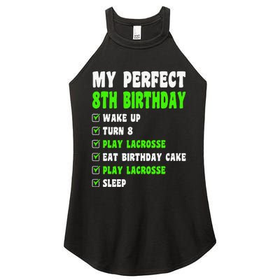 8 Year Old Perfect 8th Birthday Lacrosse 8th Birthday Women's Perfect Tri Rocker Tank