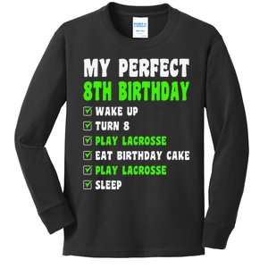 8 Year Old Perfect 8th Birthday Lacrosse 8th Birthday Kids Long Sleeve Shirt